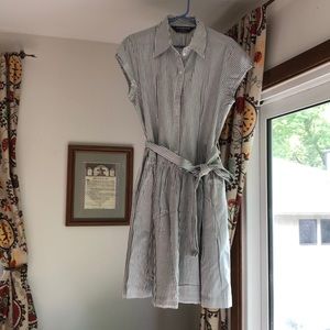 Black and white stripe button front dress